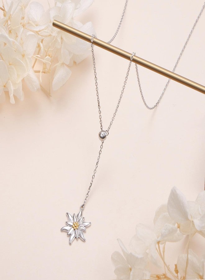 FLYOW 925 Sterling Silver Oktoberfest Jewelry Edelweiss Pendant Adjustable Y Shaped Lariat Necklace for Women Birthday Gifts - Image 3