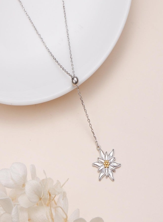 FLYOW 925 Sterling Silver Oktoberfest Jewelry Edelweiss Pendant Adjustable Y Shaped Lariat Necklace for Women Birthday Gifts - Image 4