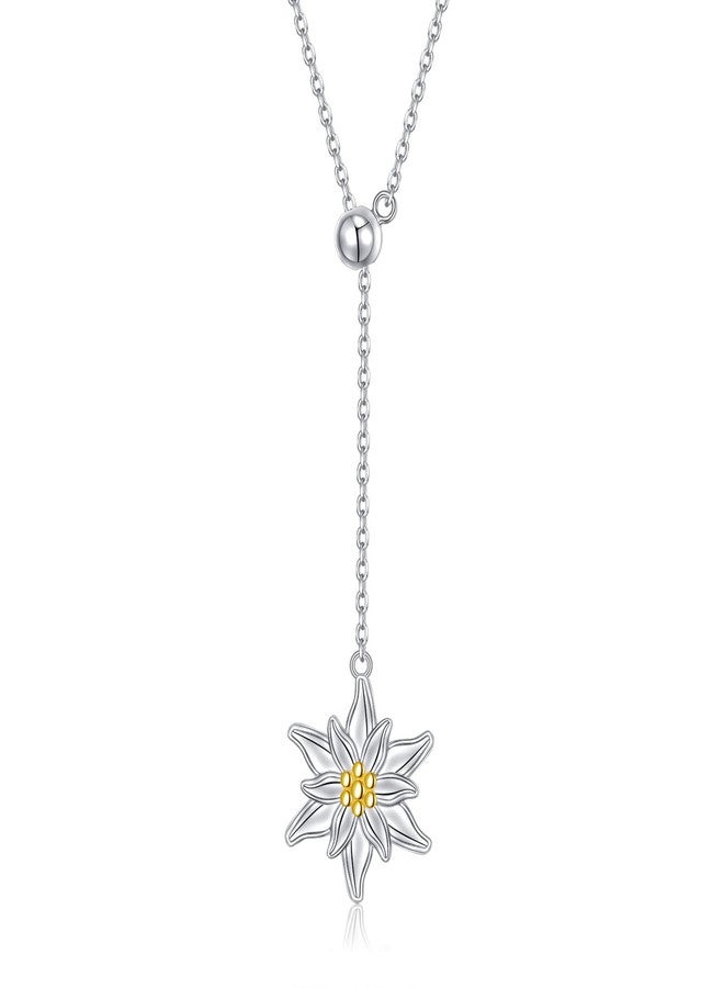 FLYOW 925 Sterling Silver Oktoberfest Jewelry Edelweiss Pendant Adjustable Y Shaped Lariat Necklace for Women Birthday Gifts - Image 1