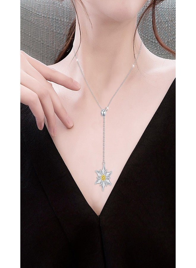 FLYOW 925 Sterling Silver Oktoberfest Jewelry Edelweiss Pendant Adjustable Y Shaped Lariat Necklace for Women Birthday Gifts - Image 2