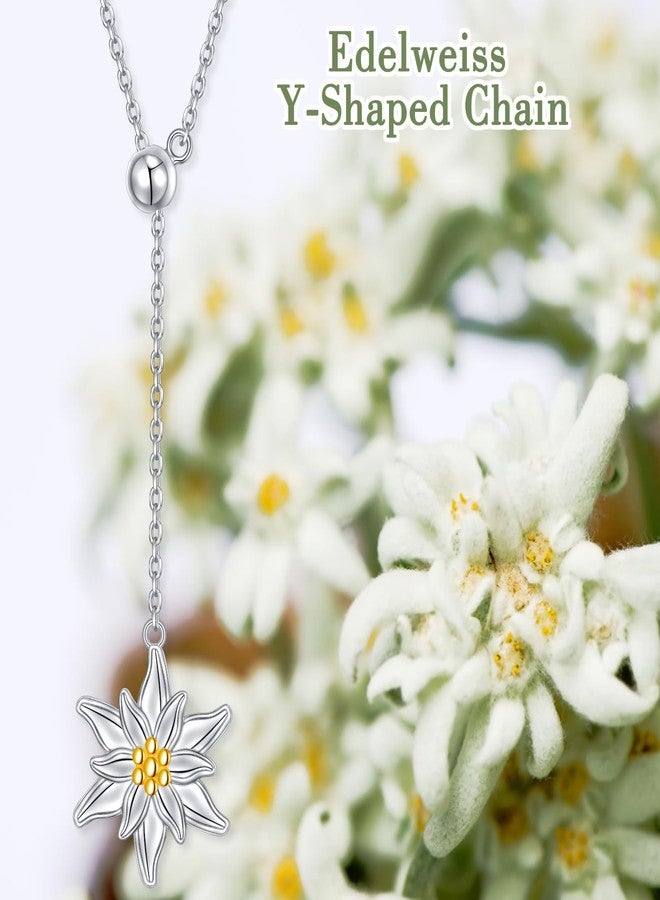 FLYOW 925 Sterling Silver Oktoberfest Jewelry Edelweiss Pendant Adjustable Y Shaped Lariat Necklace for Women Birthday Gifts - Image 5