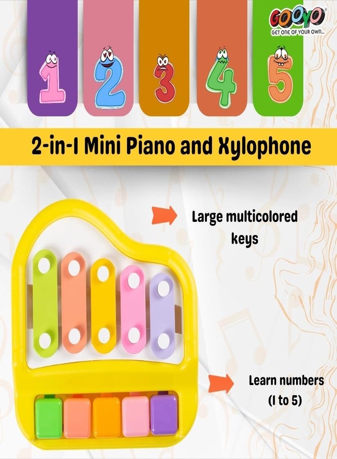 Gooyo 1512 Preschool Kids Educational Knock Playing Musical Xylophone Toy for Kids | 2 in 1 Mini Musical Piano and Xylophone Toy with Colorful Keys & 2 Mallets | Yellow | No Batteries Required - Image 2
