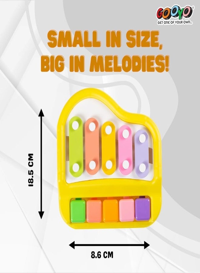 Gooyo 1512 Preschool Kids Educational Knock Playing Musical Xylophone Toy for Kids | 2 in 1 Mini Musical Piano and Xylophone Toy with Colorful Keys & 2 Mallets | Yellow | No Batteries Required - Image 5