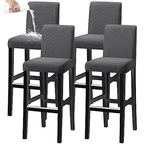 KELUINA Bar Stool Covers Stretch Removable Washable Slipcover for Short Swivel Dinning Chair Back Stool Grey Set of 4 - Image 1