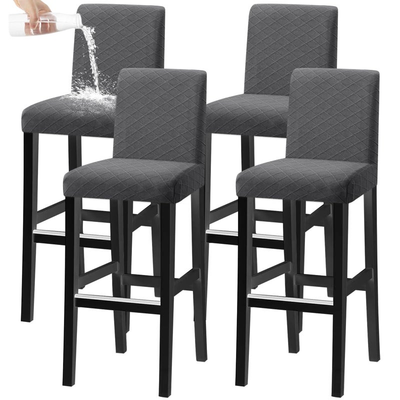 KELUINA Bar Stool Covers Stretch Removable Washable Slipcover for Short Swivel Dinning Chair Back Stool Grey Set of 4 - Image 2