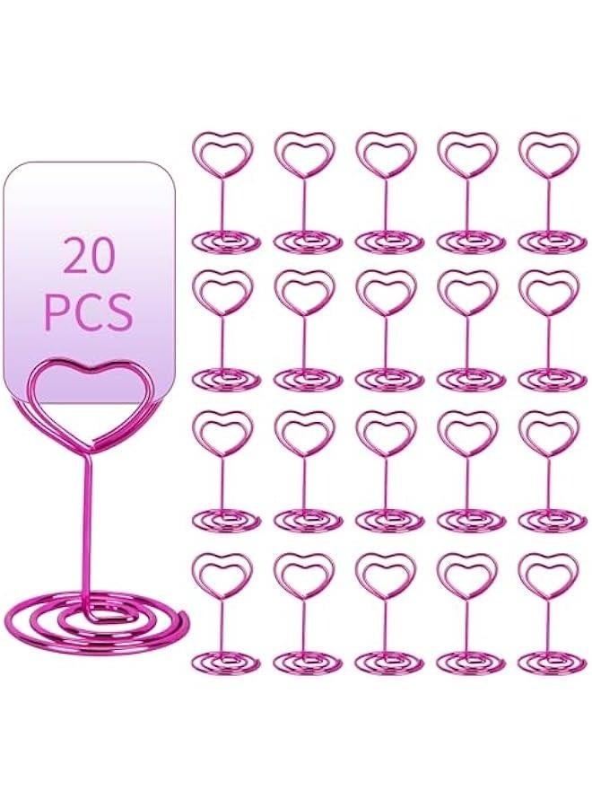 20pcs Mini Place Card Holders, Heart Place Table Number Holders, Table Card Holders for Photos, Food Signs, Memo Notes, Weddings, Restaurants, Birthdays (Pink) - Image 1