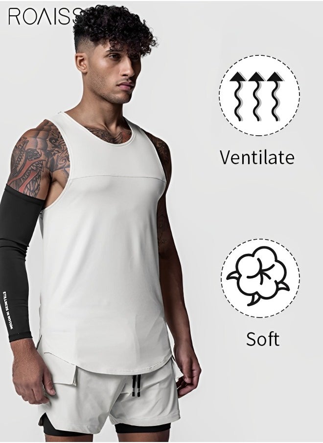 roaiss - Mens Summer Quick Dry Workout Tank Top Sleeveless Sportswear Shirt Stringer Gym Clothing Bodybuilding Singlets Fitness Vest - Image 1