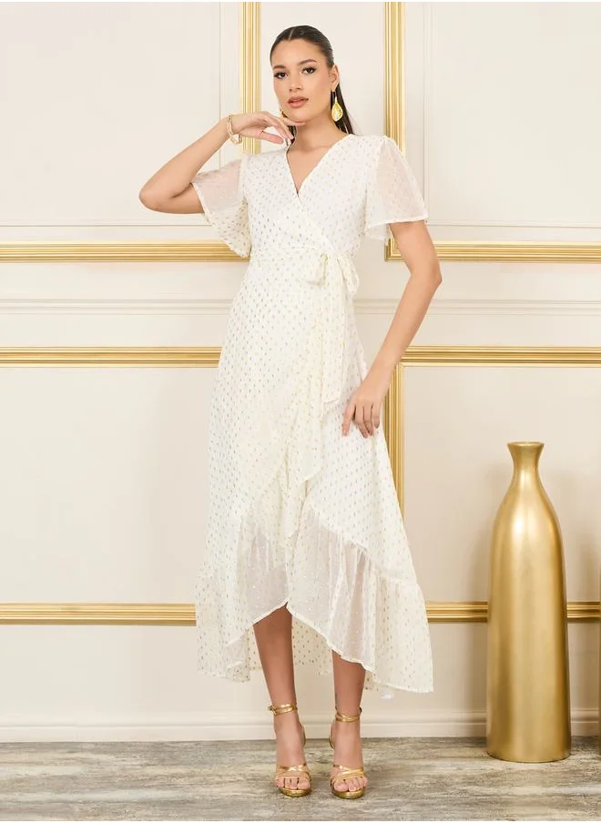 ستايلي Dobby Lurex Sheer Wrap Midi Dress