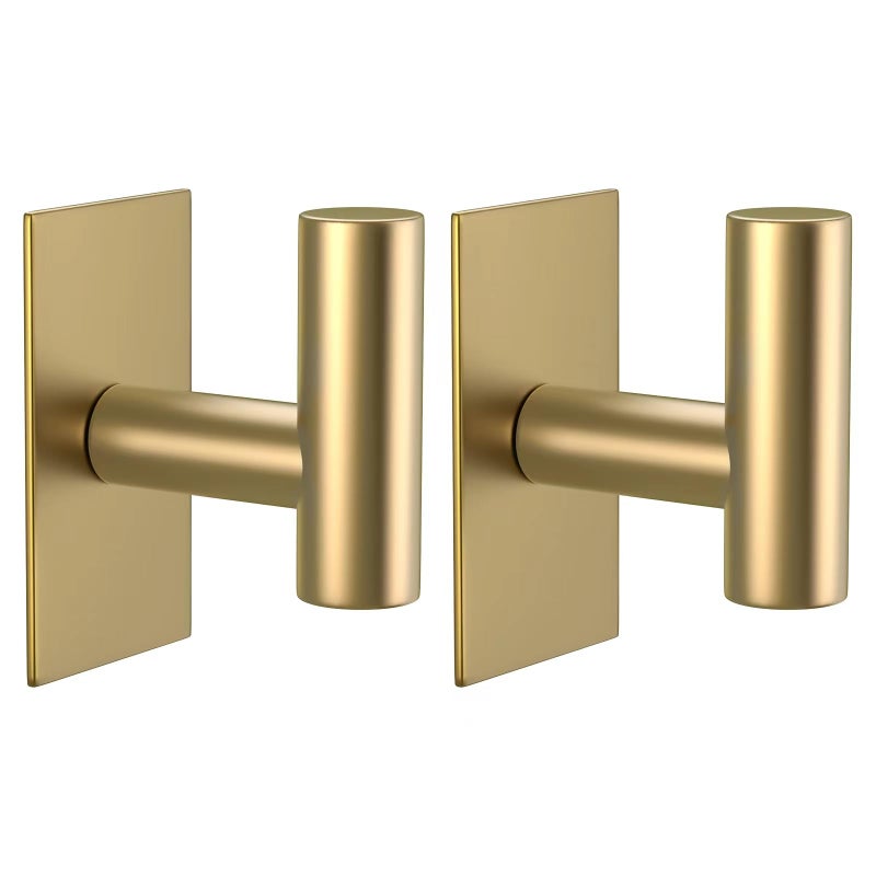 VAEHOLD Wall Towel Hooks Heavy Duty Sticky Holder Waterproof Towel Hooks for Hanging Coat Clothes Closet Hook Wall Mount for Kitchen Gold 2 Pack