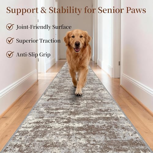 TTelephant Runners for Hallways Ultra Non-Slip 2x10 Long Runner Rugs Washable Abstract Tear and Stain Resistance No Pile Lightweight Modern Rug Runners for Entryway, Kitchen, Walkway, Entrance, Brown - Image 2