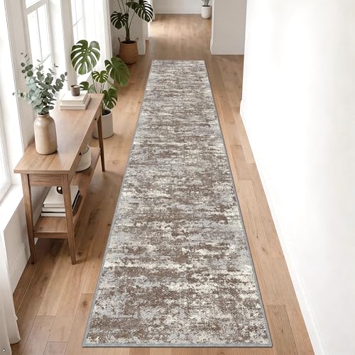 TTelephant Runners for Hallways Ultra Non-Slip 2x10 Long Runner Rugs Washable Abstract Tear and Stain Resistance No Pile Lightweight Modern Rug Runners for Entryway, Kitchen, Walkway, Entrance, Brown - Image 1