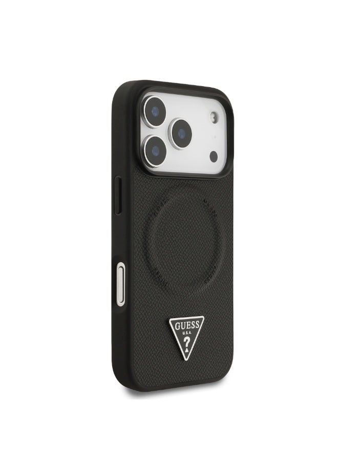 GUESS iPhone 17 Pro MagSafe PU Leather Case With Triangle Logo  / Magsafe Compatible / Ultra Slim / lightweight design / Easy Installation - Black - Image 3