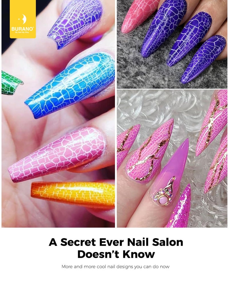 BURANO Crackle Gel Nail Polish Set - 7 Colors + White, Super Easy Cracked Nail Polish, Air Dry & UV Lamp Needed - Image 4