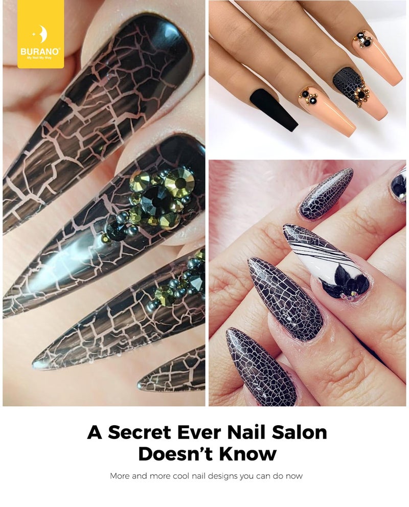 BURANO Crackle Gel Nail Polish Set - 7 Colors + White, Super Easy Cracked Nail Polish, Air Dry & UV Lamp Needed - Image 3