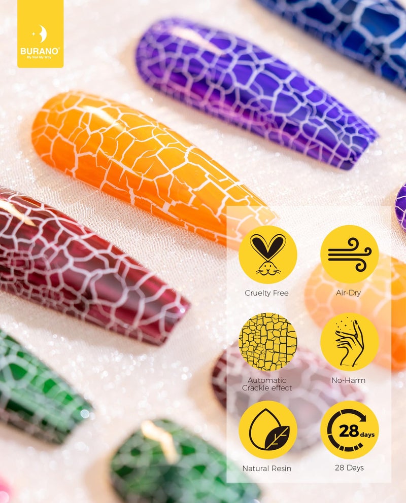 BURANO Crackle Gel Nail Polish Set - 7 Colors + White, Super Easy Cracked Nail Polish, Air Dry & UV Lamp Needed - Image 5