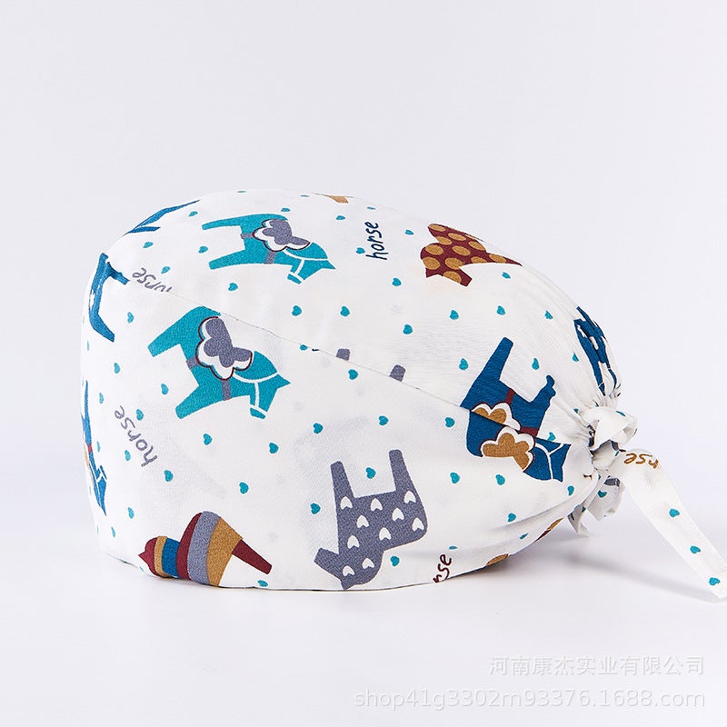 Surgical Cap Frosted Cap Women'S Pure Cotton Surgical Tie-Up Printed Nurst'S Cap New Buckle Men'S Dental And Dental Work Cap - Image 1