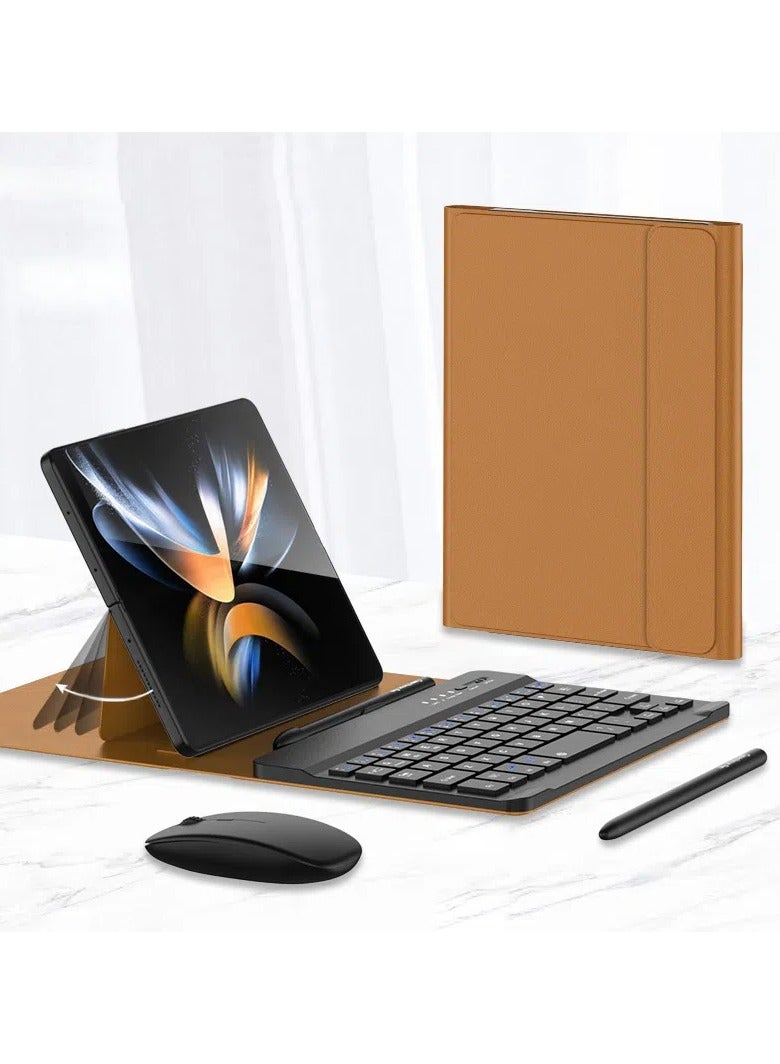 Wireless Keyboard and Mouse Compatible with Samsung Galaxy Z Fold 5/6, Bluetooth Keyboard Wirelessly Connects with Leather Cover and Pen for Galaxy Z Fold 5/6