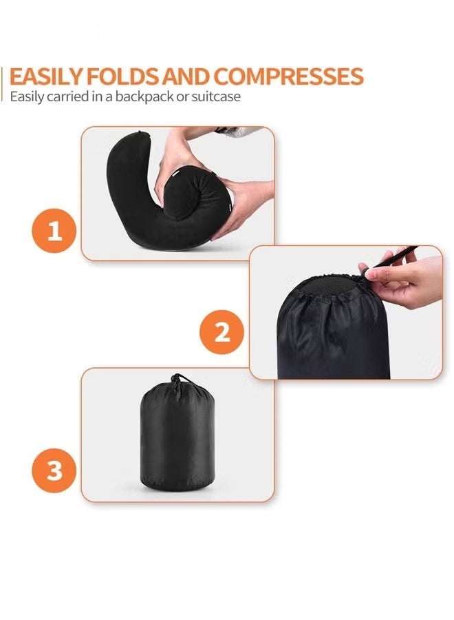Travel Pillow 100% Memory Foam Pillow, Soft Airplane Travel Pillow with 360° Head Support, Lightweight Quick Pack for Airplane Train Car Bus, 30x30x12cm(Black)  - Image 5
