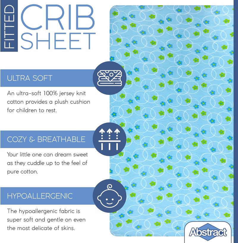 Abstract Jersey Cotton Knit Cradle Sheets - Ultra Soft Cradle Sheets Fitted 18" x 36" for Boys Girls Baby - Universal - Snug Fitted 6" Deep Pocket - Cotton - 18"x36" (Floral Blue) - Image 2