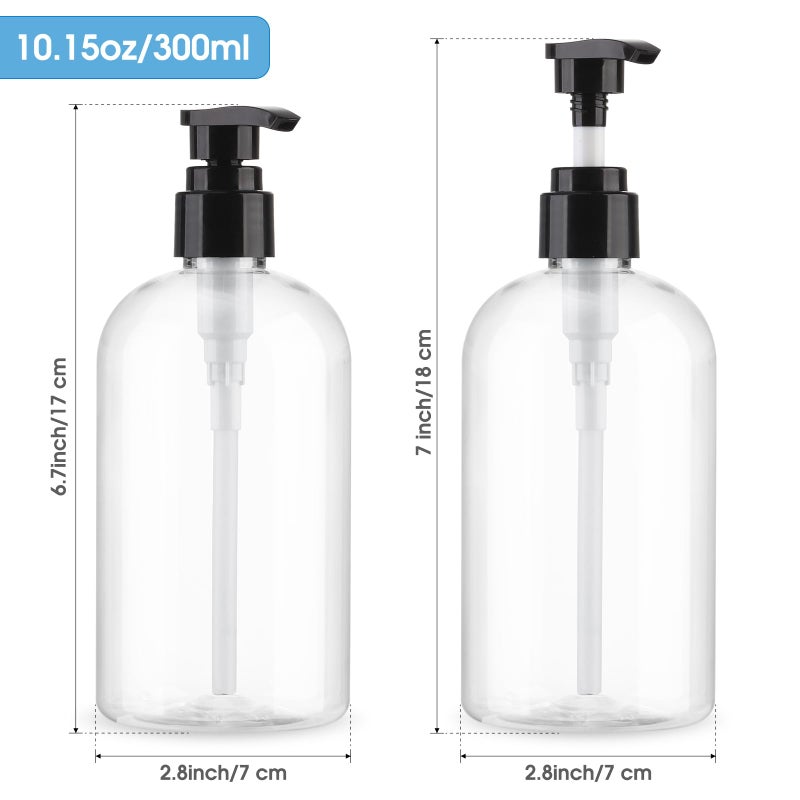 Aurnoet Empty Pump Bottles Dispenser 2 Pack 300ml/10.15oz. Clear Plastic Pump Bottle Dispenser for Essential Oil Soap Lotion Shampoo - Image 2