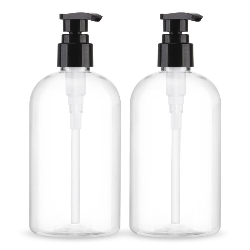 Aurnoet Empty Pump Bottles Dispenser 2 Pack 300ml/10.15oz. Clear Plastic Pump Bottle Dispenser for Essential Oil Soap Lotion Shampoo - Image 1