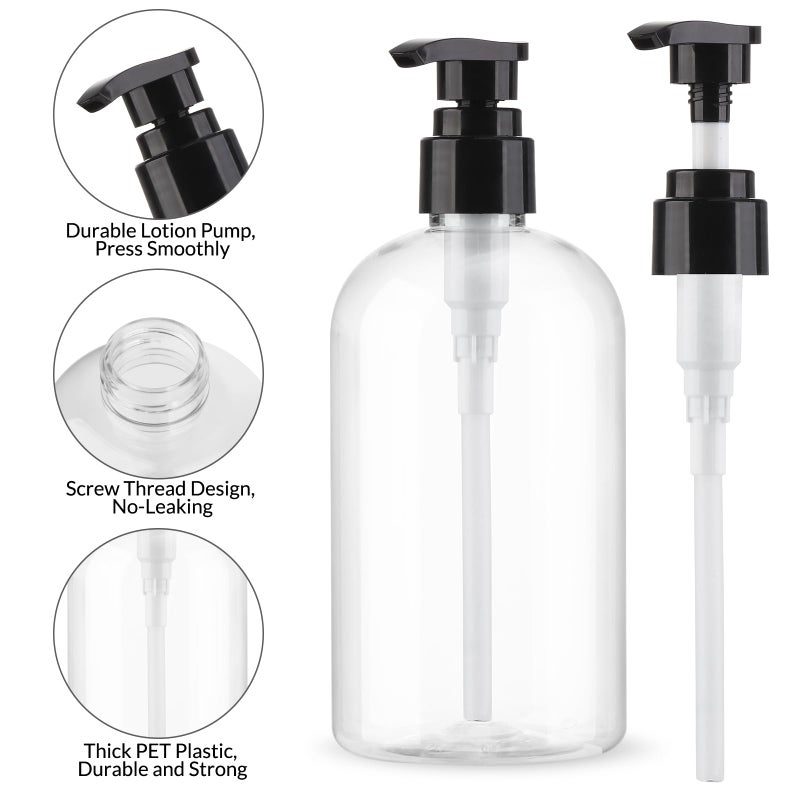 Aurnoet Empty Pump Bottles Dispenser 2 Pack 300ml/10.15oz. Clear Plastic Pump Bottle Dispenser for Essential Oil Soap Lotion Shampoo - Image 3