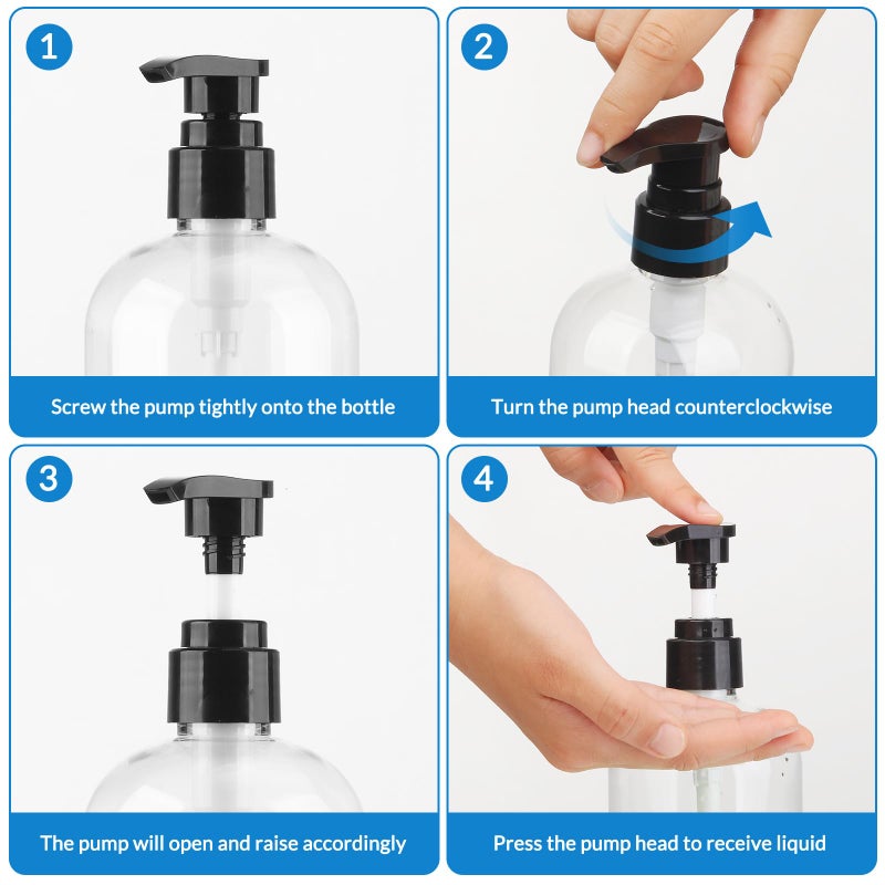 Aurnoet Empty Pump Bottles Dispenser 2 Pack 300ml/10.15oz. Clear Plastic Pump Bottle Dispenser for Essential Oil Soap Lotion Shampoo - Image 5