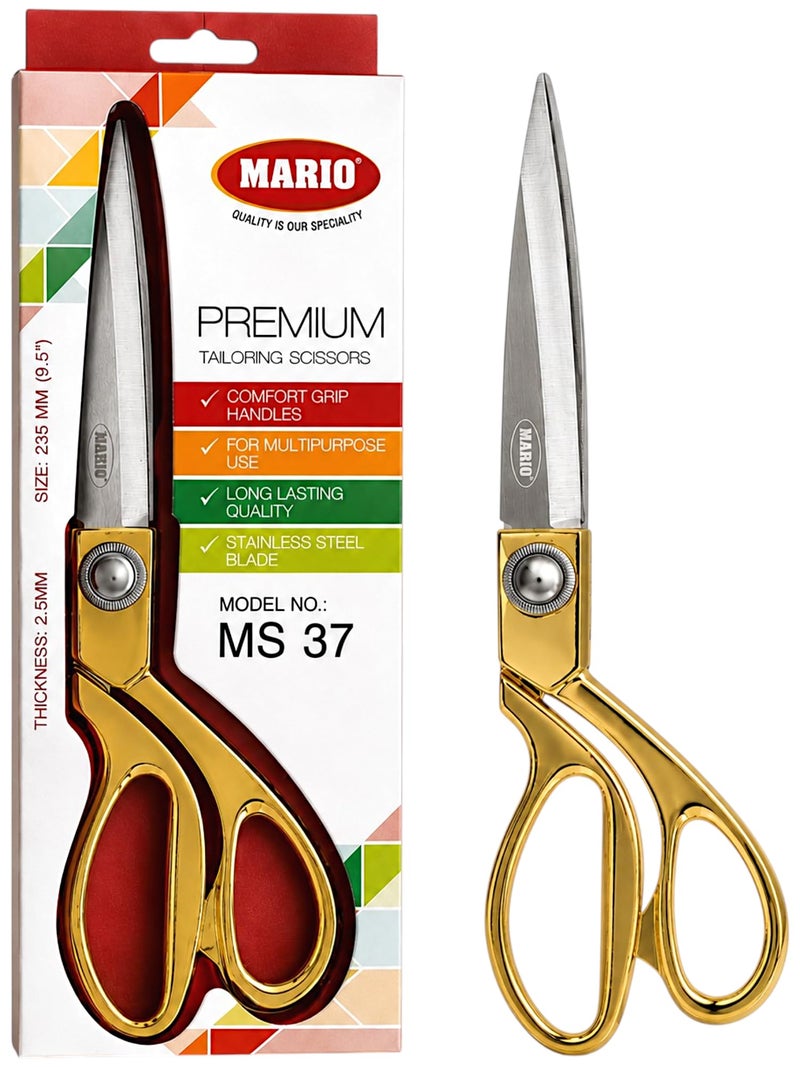 Mario Scissors for Sewing-Tailoring 9.5 inches - Gold Sharp Cloth Cutting Scissors, Comfortable Grip, Easy to Handel - Stainless Steel Blade Scissors - MS 37 - Image 1