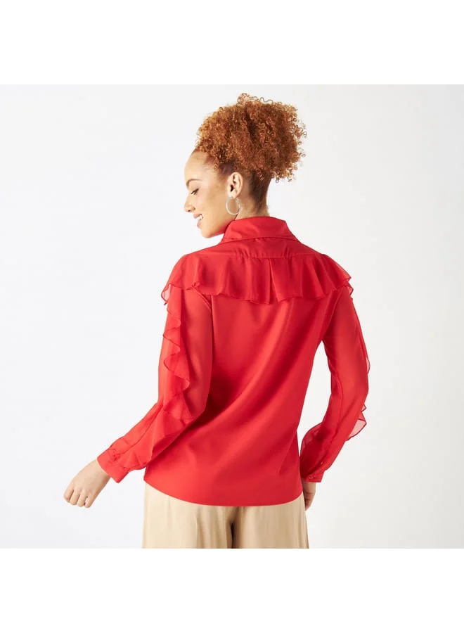 2Xtremz 2Xtremz Lace Detail Shirt with Oversized Collar and Ruffled Sleeves