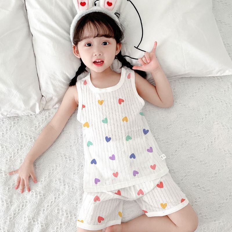 Children'S Vest Set Pure Cotton Summer Thin Section A Men'S And Women'S Home Clothes Kidsren'S Pajamas Air-Conditioned Clothes Baby Vest - Image 1