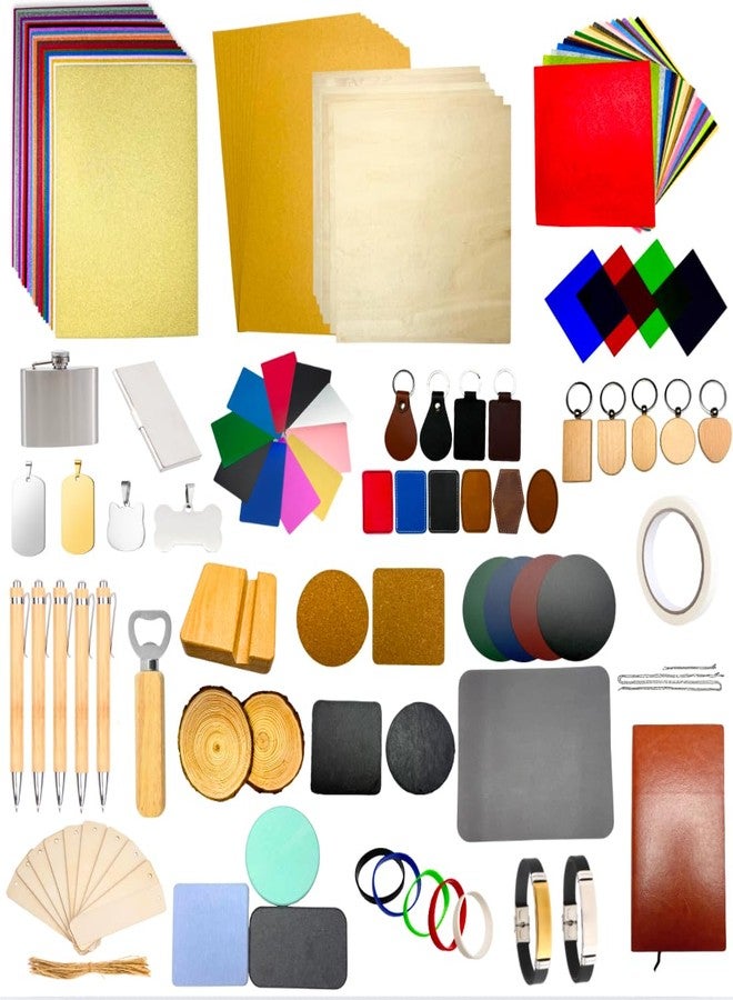 Mroy mio 135 PCS Laser Engraving Material Kit, 27 Kinds Laser Engraver Blanks for Laser Crafting, Includes Wood, Acrylic, Fabric, Rock, PU Leather, Diatom Mud Materials - Image 1