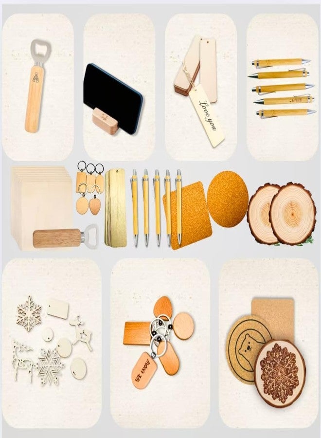 Mroy mio 135 PCS Laser Engraving Material Kit, 27 Kinds Laser Engraver Blanks for Laser Crafting, Includes Wood, Acrylic, Fabric, Rock, PU Leather, Diatom Mud Materials - Image 4
