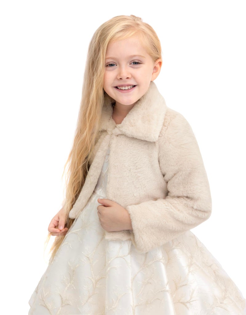 Lilax Girls Cozy Faux Fur Bolero Dress Coat (4T, Beige) - Image 1