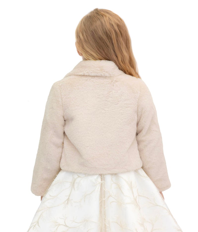 Lilax Girls Cozy Faux Fur Bolero Dress Coat (4T, Beige) - Image 2