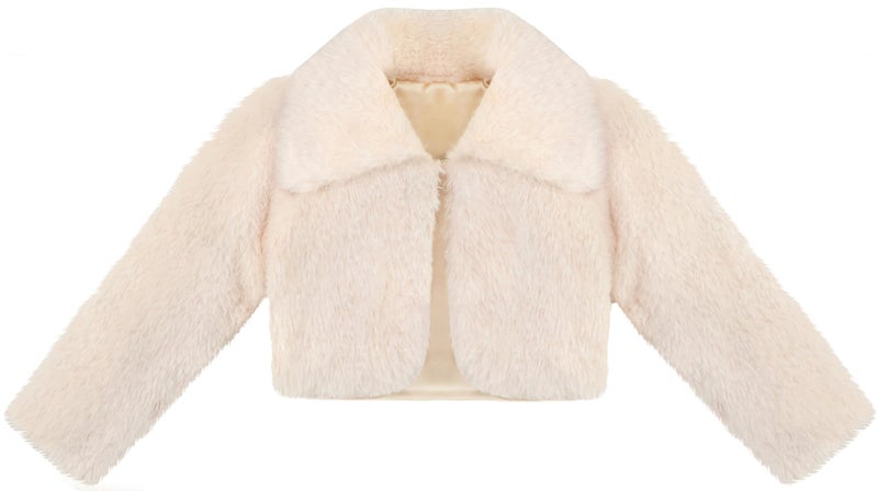 Lilax Girls Cozy Faux Fur Bolero Dress Coat (4T, Beige) - Image 3