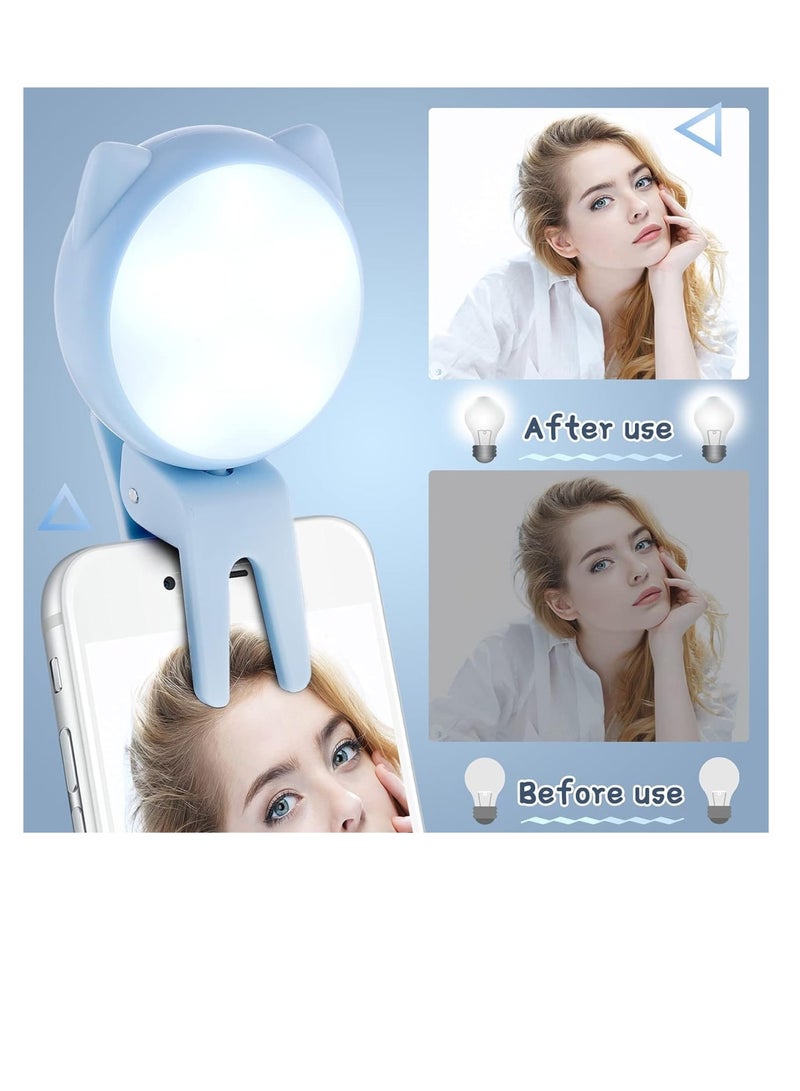 Zikra Selfie Ring Light Selfie Clip on Ring Light Mini Rechargeable 9 Level Adjustable Brightness Ring Light Portable Clip on Selfie Fill Light for Phone Laptop Video Photography Girl Makes up (Pink, Blue) - Image 2