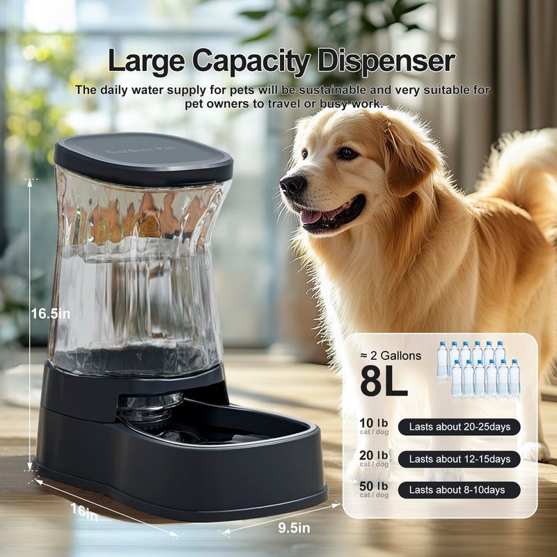 Gardner Pet Automatic Dog Water Dispenser Gravity Stainless Steel Water Waterer Feeder, 100% BPA-Free Large Capacity Water Feeding Bowls for Medium & Large-Sized Dogs,Cats, Other Pets -(2.1 Gallons) - Image 2