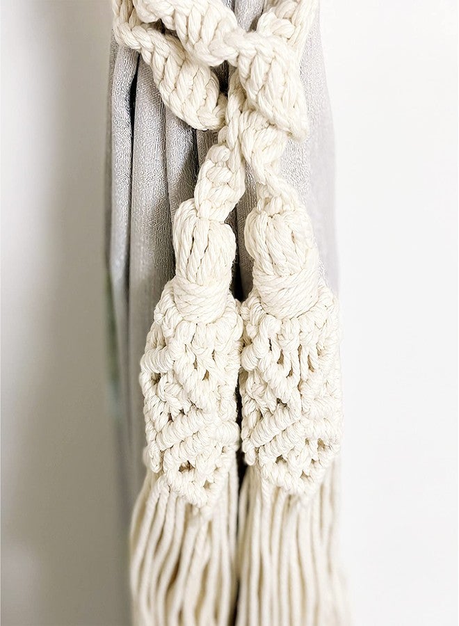 IBLUELOVER 2Pcs Curtain Tiebacks Ropes Tassel Holdbacks Handmade Cotton Rope Window Curtain Buckle Clip Holder Boho Macrame Drapery Tie-Backs Ropes Decorative Rope Curtains Ties for Home Office Dorm Patio - Image 4