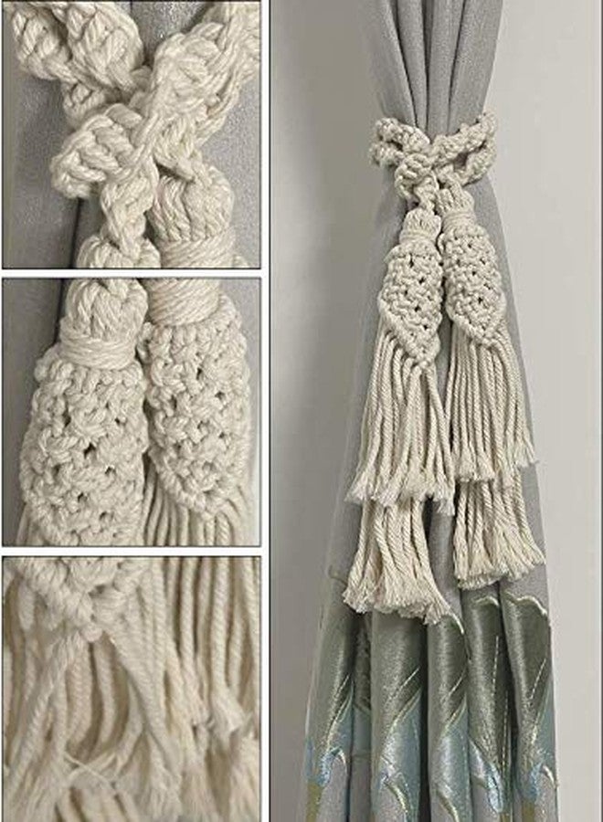 IBLUELOVER 2Pcs Curtain Tiebacks Ropes Tassel Holdbacks Handmade Cotton Rope Window Curtain Buckle Clip Holder Boho Macrame Drapery Tie-Backs Ropes Decorative Rope Curtains Ties for Home Office Dorm Patio - Image 3