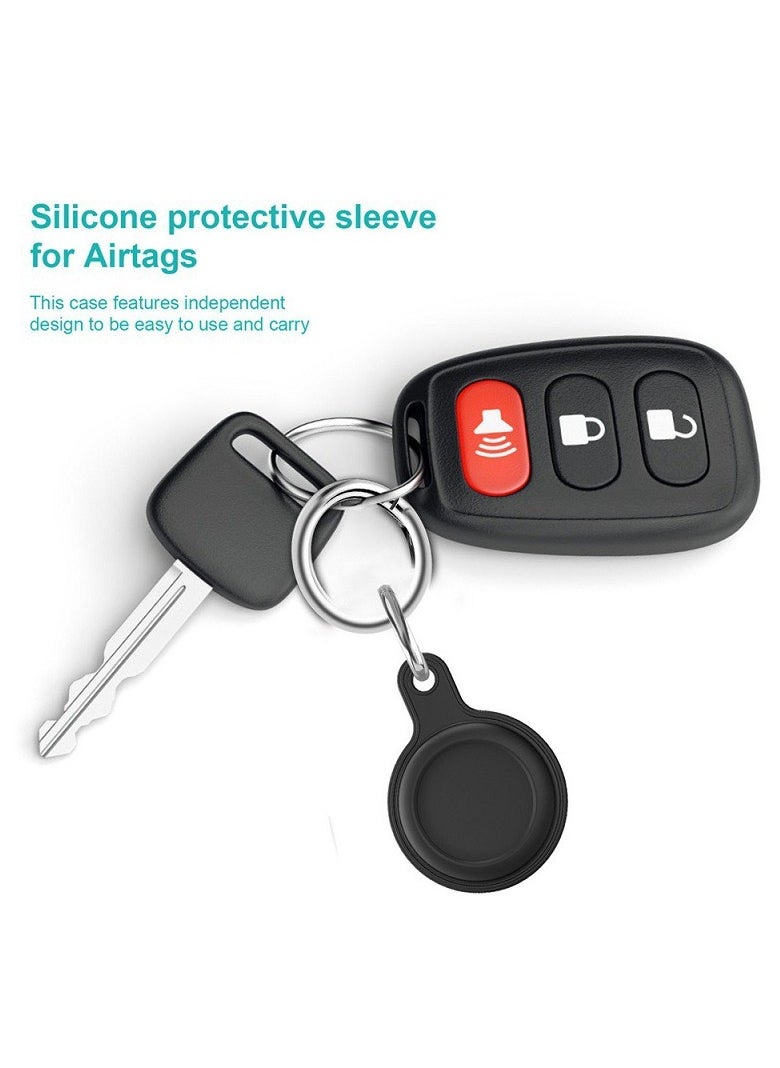 2-Pack AirTag Holder Soft Silicone Case with Keychain Accessories for Easy Attachment to Wallets Keys and Pet Collars Black