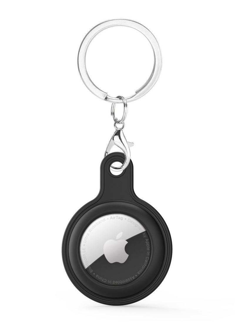 2-Pack AirTag Holder Soft Silicone Case with Keychain Accessories for Easy Attachment to Wallets Keys and Pet Collars Black