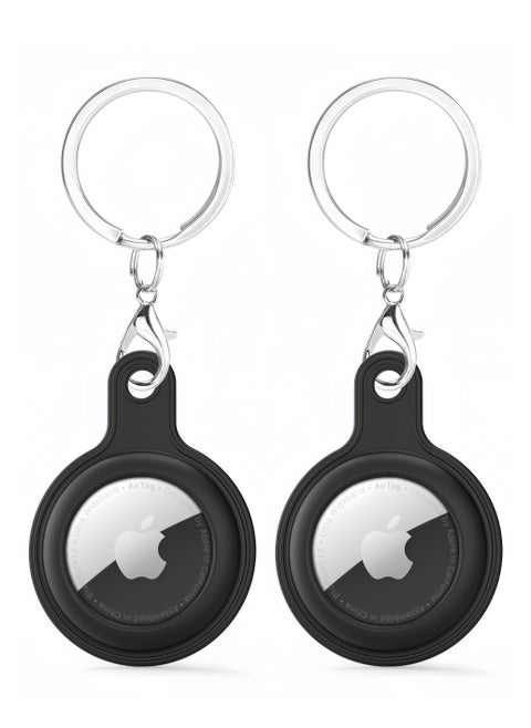 2-Pack AirTag Holder Soft Silicone Case with Keychain Accessories for Easy Attachment to Wallets Keys and Pet Collars Black
