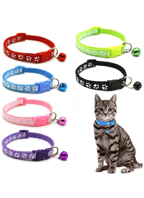 6PCS Cat Collar with Bell Adjustable Kitten Collar Anti Strangulation Puppy Collar
