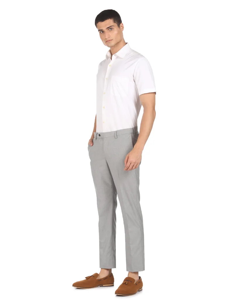 Arrow Mid Rise Solid Formal Trousers