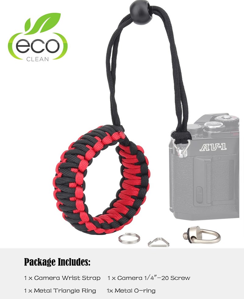 Rigdance Paracord Camera Wrist Strap Lanyard with Quick Release Screw for Insta 360 X5 X4 X3, DSLR Cameras, Action Cameras, Selfie Sticks (Black and Red) - Image 2