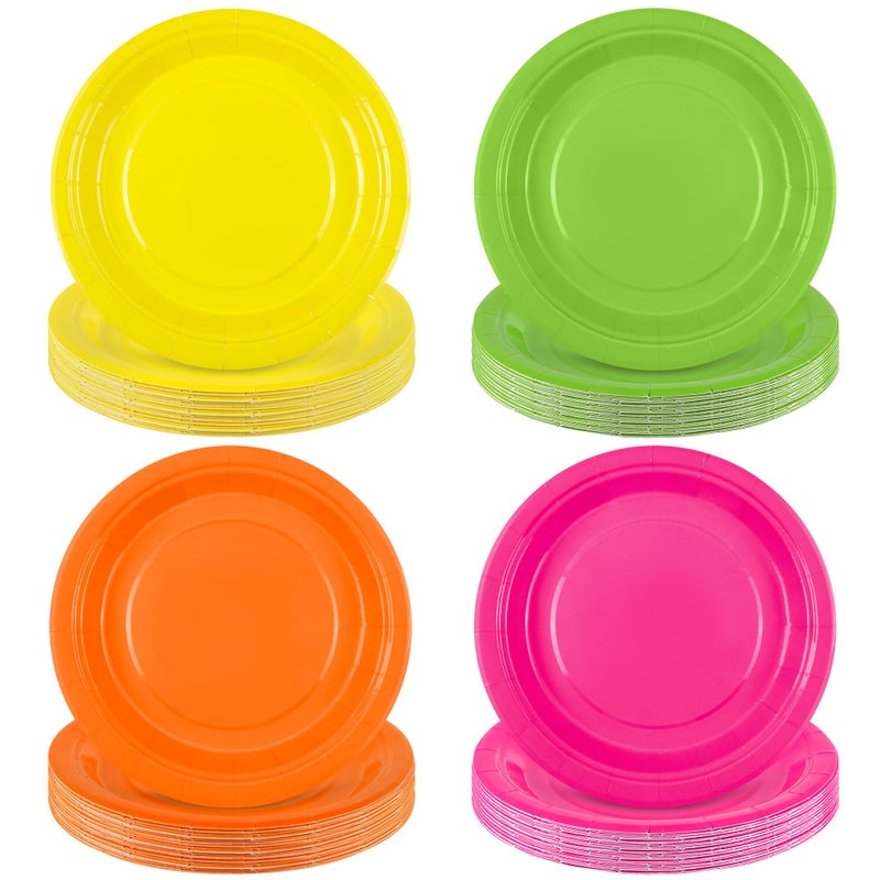 Kochorie 72 Pieces Neon Paper Plates 7 Inch Bulk Paper Plates Disposable Glow Party Tableware Heavy Duty Table Decors Neon Party Supplies for Birthday  Dinner  Wedding - Image 1