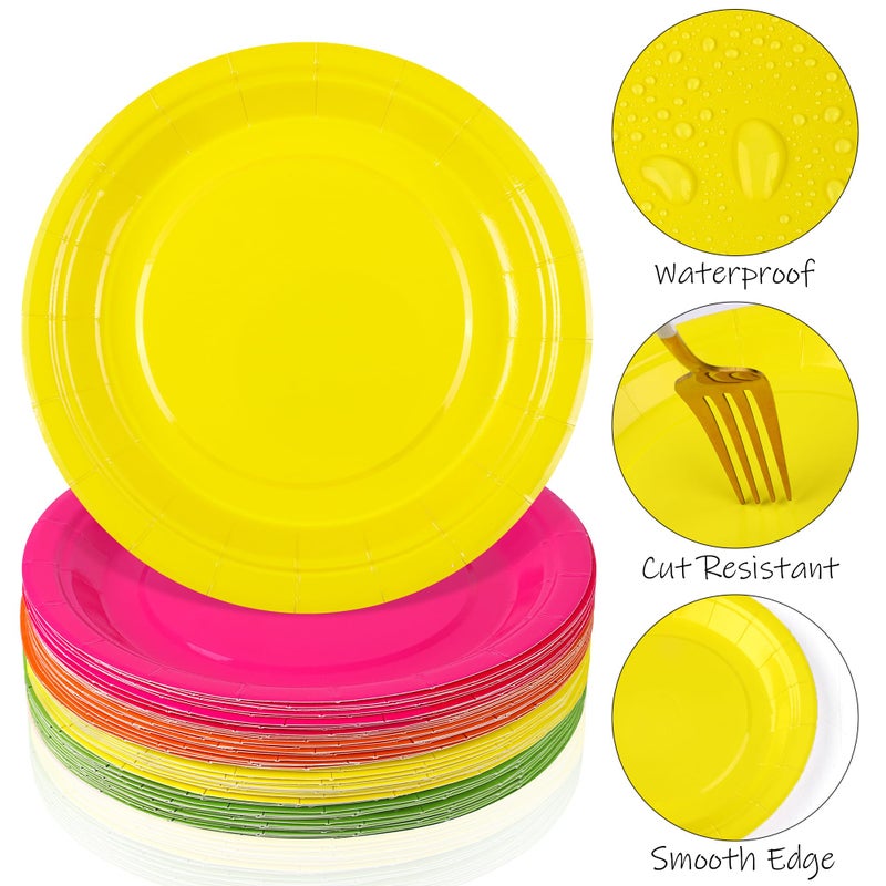Kochorie 72 Pieces Neon Paper Plates 7 Inch Bulk Paper Plates Disposable Glow Party Tableware Heavy Duty Table Decors Neon Party Supplies for Birthday  Dinner  Wedding - Image 3