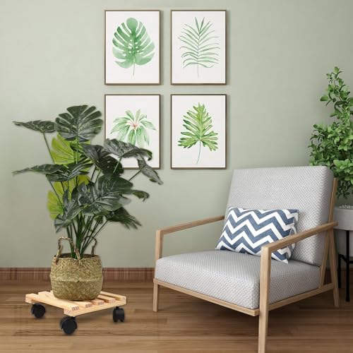 UGAOO Wooden Plant Stand with Wheels Set of 4 | Wooden Plant Stand for Living Room | Wooden Planter Stand with Wheel | Square Rolling Plant Caddy for Indoor Outdoor Pots – 10×10 Inch - Image 4