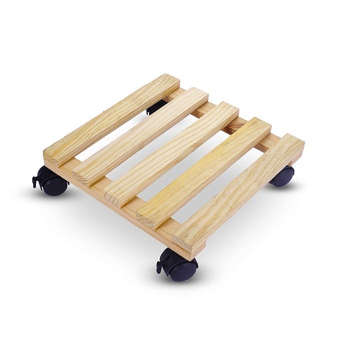 UGAOO Wooden Plant Stand with Wheels Set of 4 | Wooden Plant Stand for Living Room | Wooden Planter Stand with Wheel | Square Rolling Plant Caddy for Indoor Outdoor Pots – 10×10 Inch - Image 5