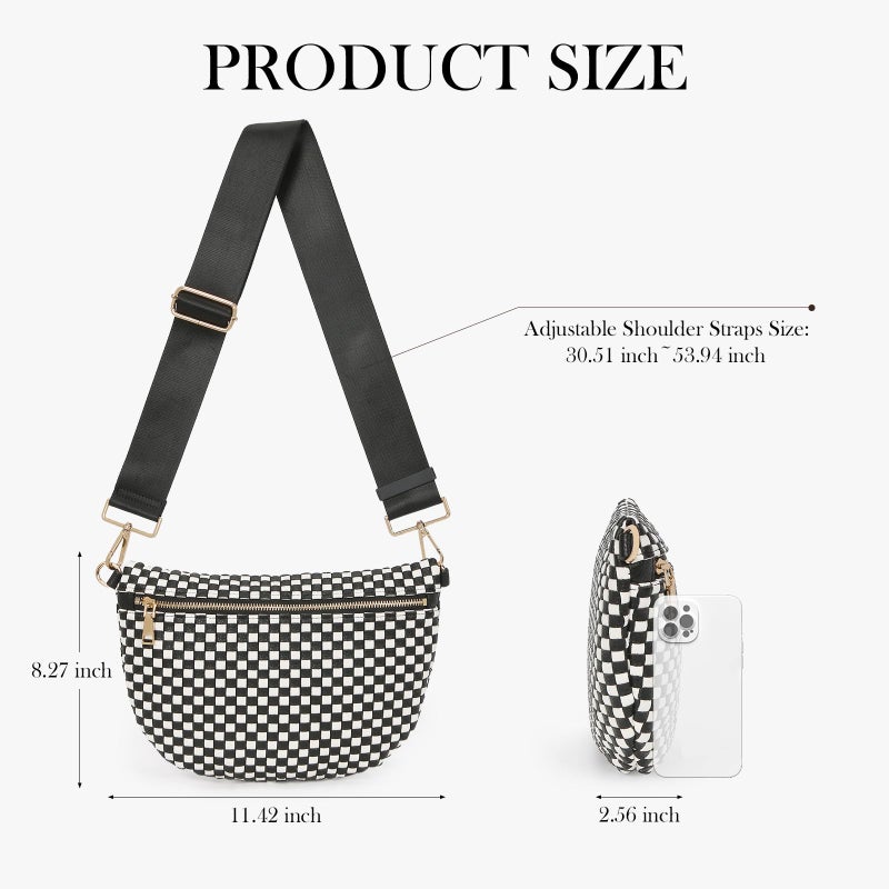 YFGBCX Woven Crossbody Bags for Women Bum Bag Checkered Sling Bag Faux Leather Crossbody Purse - Image 5